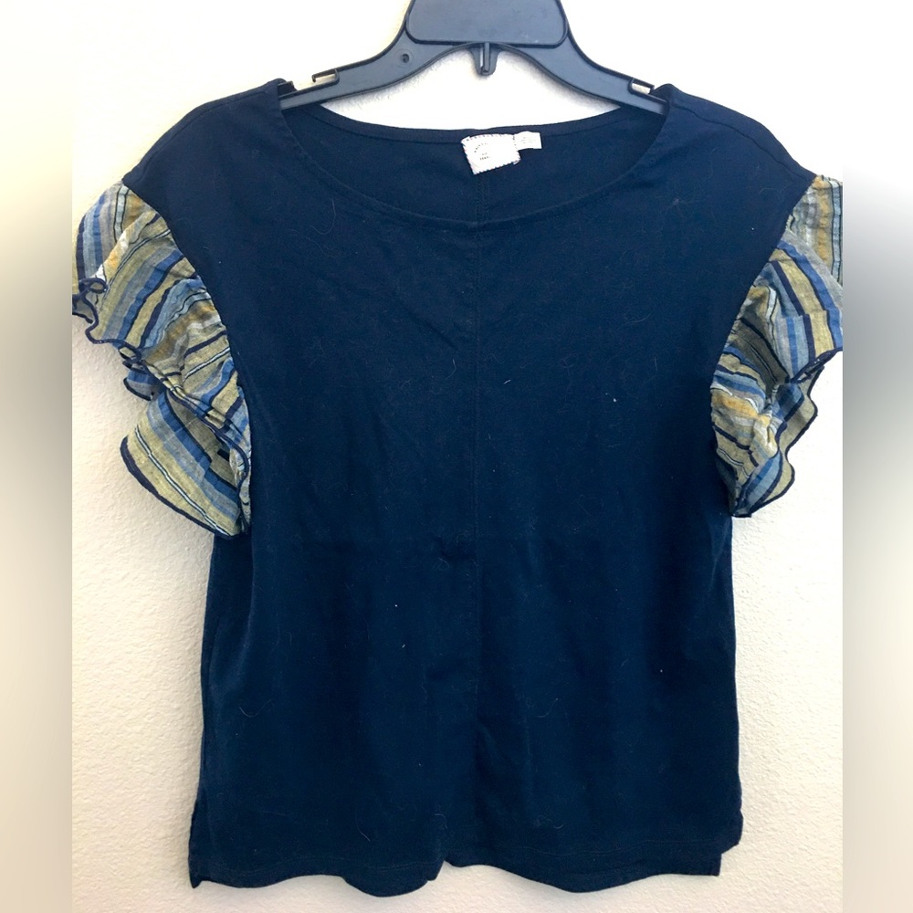 Anthropologie summer 100% cotton blue puffy fun sleeves blouse size X-small